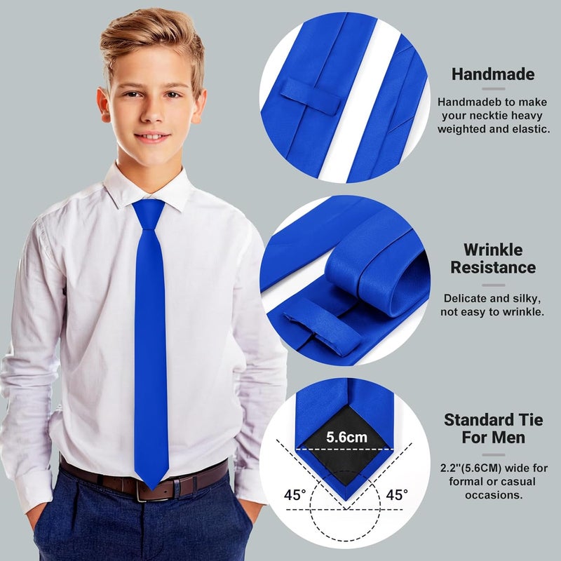 Junmaxroad Store Boys Black Tie Satin Solid Color Necktie for Teen Wedding School Graduation with Gift Box - Image 4